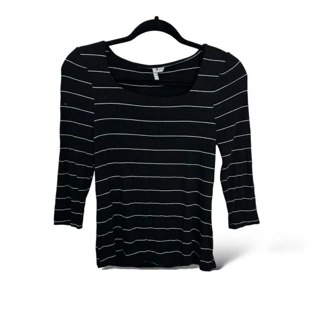 Elle Striped Ribbed Knit 3/4 Sleeve Top Women’s XS
